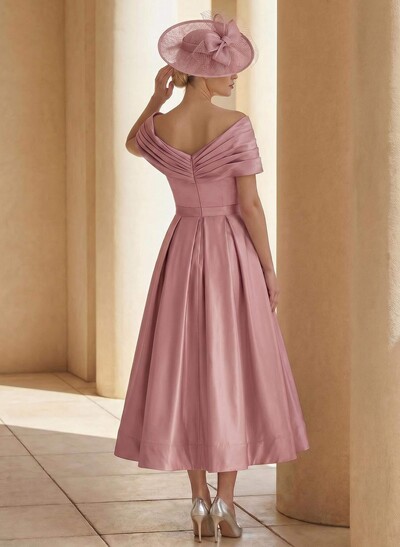 A-Line Off-The-Shoulder Sleeveless Tea-Length Mother Of The Bride Dresses With