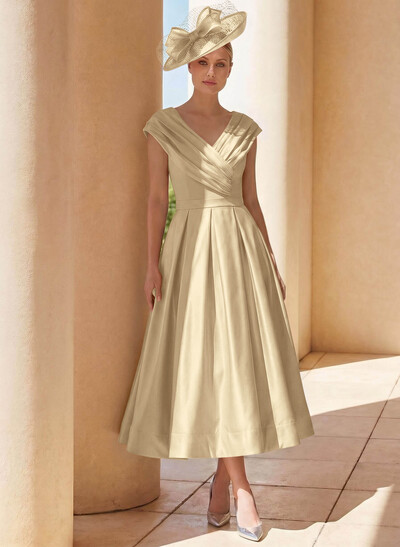 A-Line Off-The-Shoulder Sleeveless Tea-Length Mother Of The Bride Dresses With