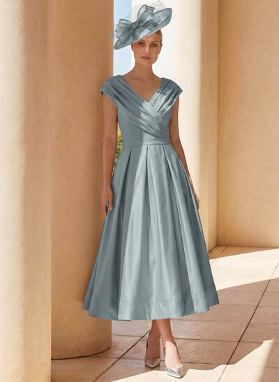 A-Line Off-The-Shoulder Sleeveless Tea-Length Mother Of The Bride Dresses With