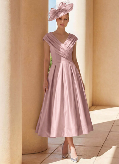 A-Line Off-The-Shoulder Sleeveless Tea-Length Mother Of The Bride Dresses With