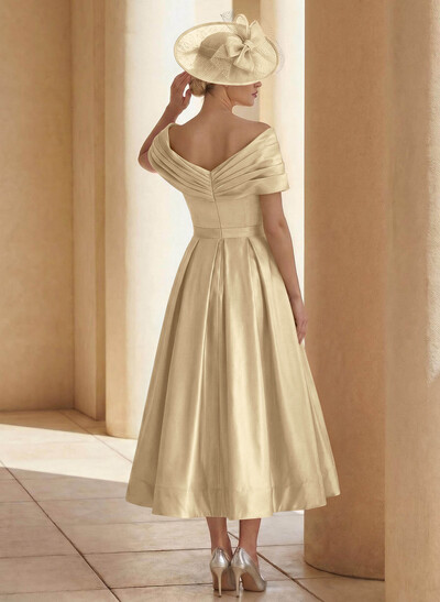 A-Line Off-The-Shoulder Sleeveless Tea-Length Mother Of The Bride Dresses With