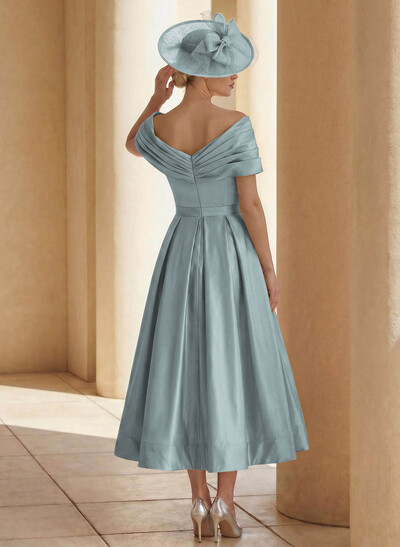 A-Line Off-The-Shoulder Sleeveless Tea-Length Mother Of The Bride Dresses With