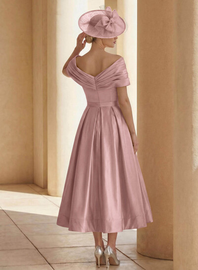 A-Line Off-The-Shoulder Sleeveless Tea-Length Mother Of The Bride Dresses With