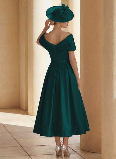 A-Line Off-The-Shoulder Sleeveless Tea-Length Mother Of The Bride Dresses With