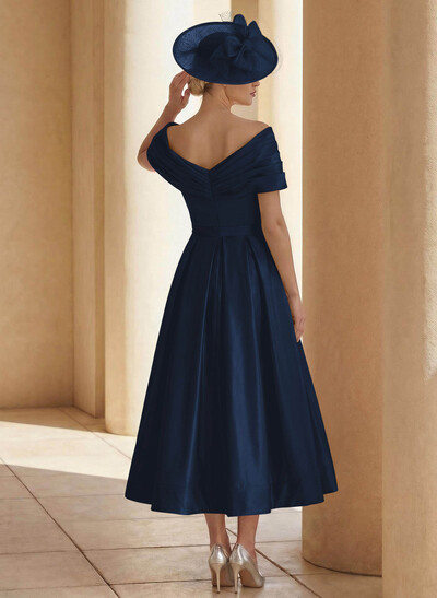 A-Line Off-The-Shoulder Sleeveless Tea-Length Mother Of The Bride Dresses With