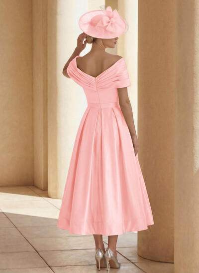 A-Line Off-The-Shoulder Sleeveless Tea-Length Mother Of The Bride Dresses With