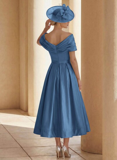 A-Line Off-The-Shoulder Sleeveless Tea-Length Mother Of The Bride Dresses With