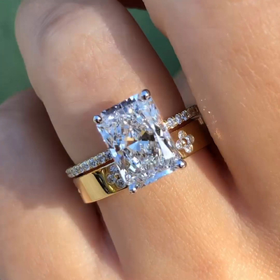 6CT Radiant Cut Moissanite Engagement Rings Sets In Sterling Silver