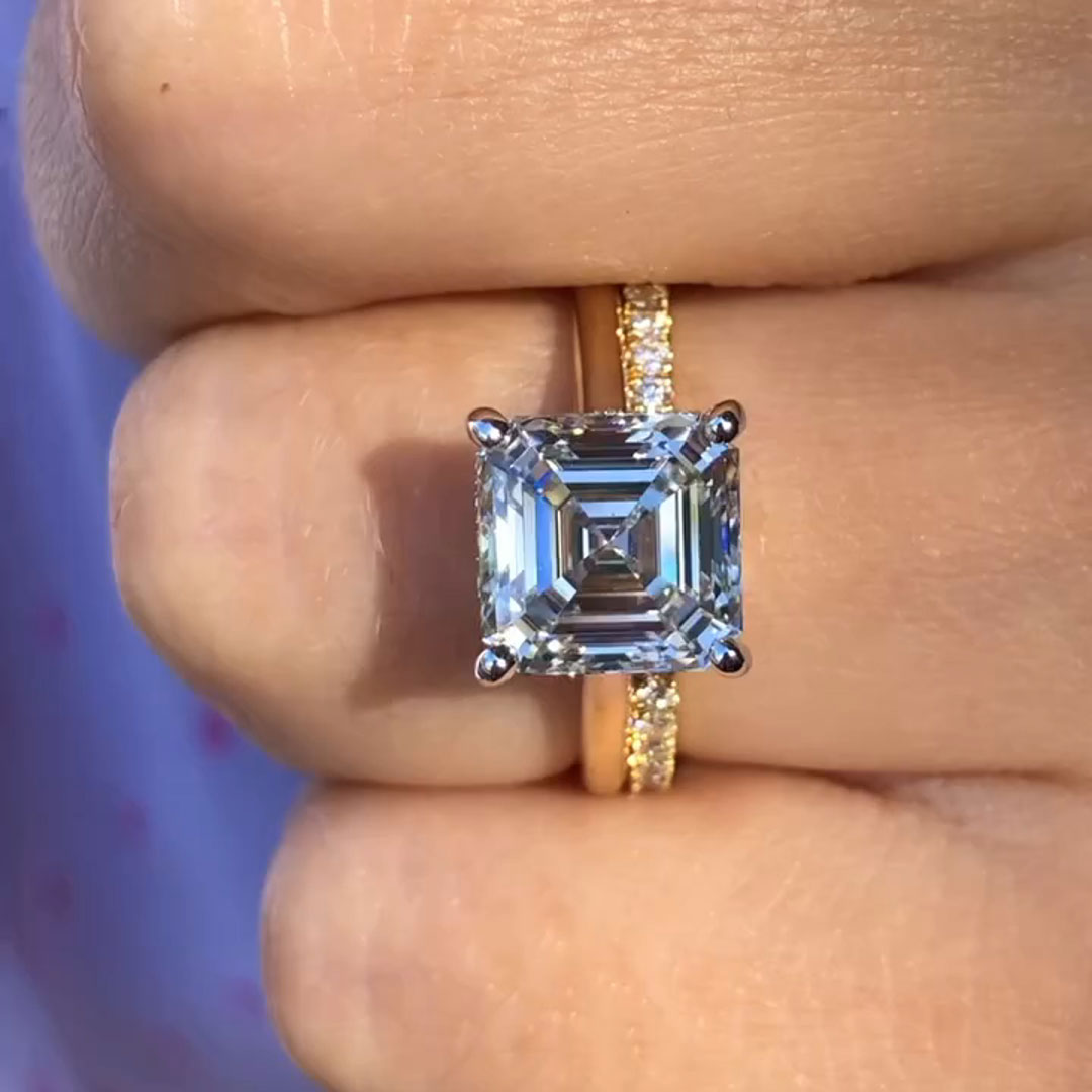 2CT Emerald Cut Moissanite Engagement Rings Sets In Sterling Silver