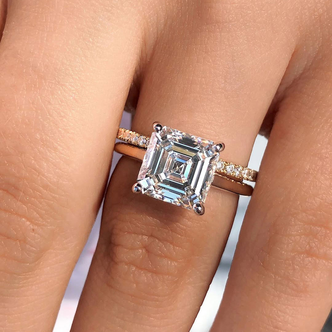 2CT Emerald Cut Moissanite Engagement Rings Sets In Sterling Silver