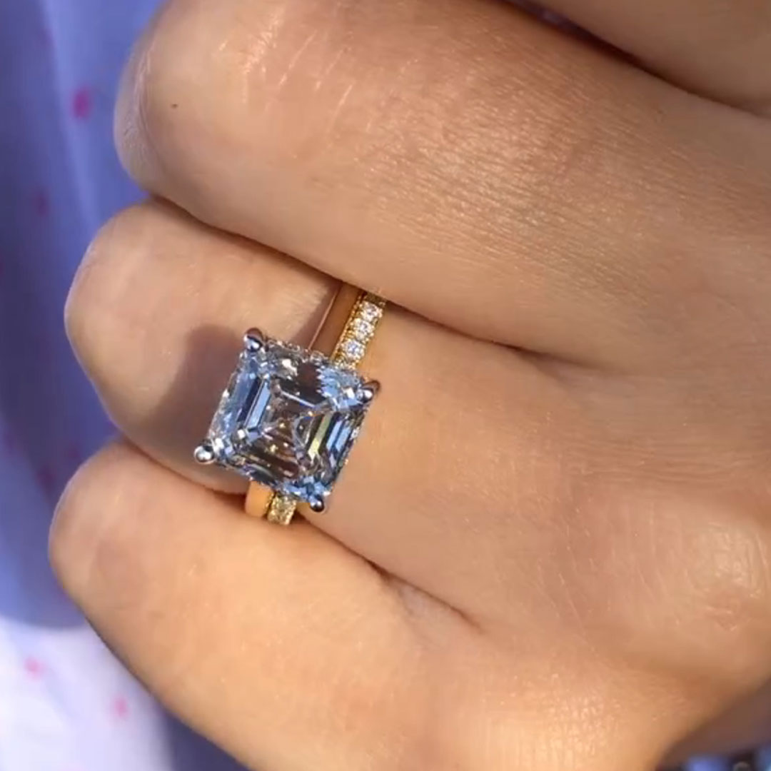 2CT Emerald Cut Moissanite Engagement Rings Sets In Sterling Silver