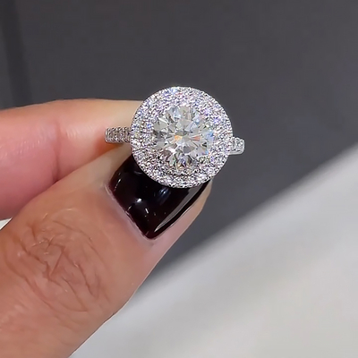 2CT Round Cut Moissanite Engagement Rings In Sterling Silver