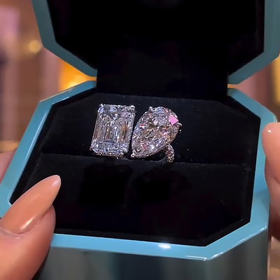 16CT Pear Cut/Emerald Cut Moissanite Engagement Rings In Sterling Silver