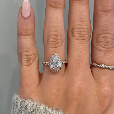 4CT Pear Cut Moissanite Engagement Rings Sets In Sterling Silver