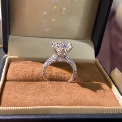 3CT Round Cut Moissanite Engagement Rings In Sterling Silver