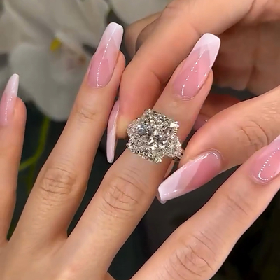 7CT Radiant Cut Moissanite Engagement Rings In Sterling Silver