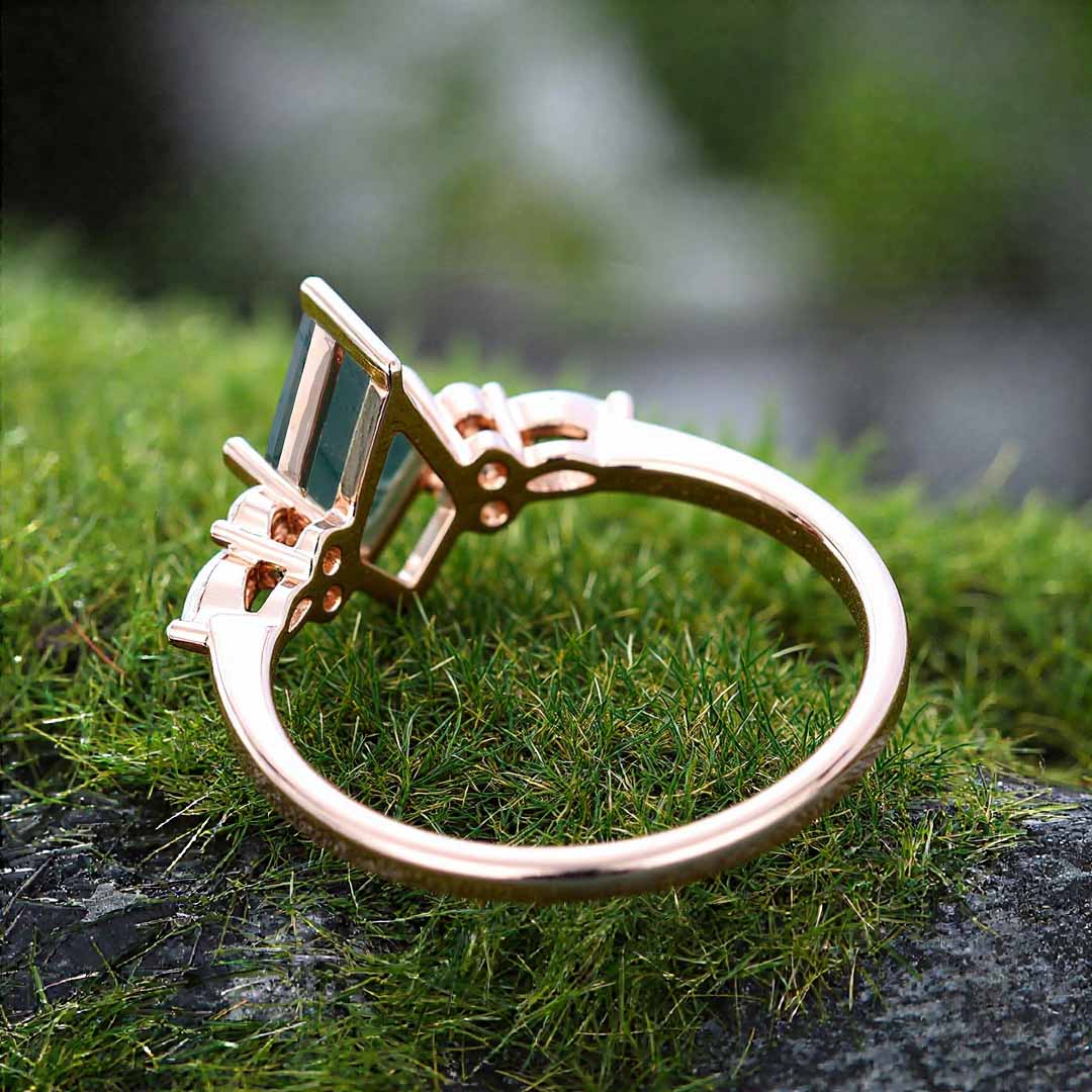 1CT Kite Cut Moissanite/Moss Agate Engagement Rings In Sterling Silver