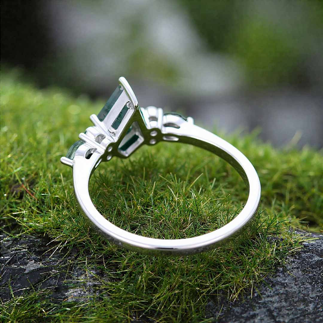 1CT Kite Cut Moissanite/Moss Agate Engagement Rings In Sterling Silver