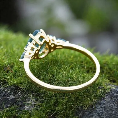 1ct Pear Cut Moss Agate Engagement Rings in Sterling Silver