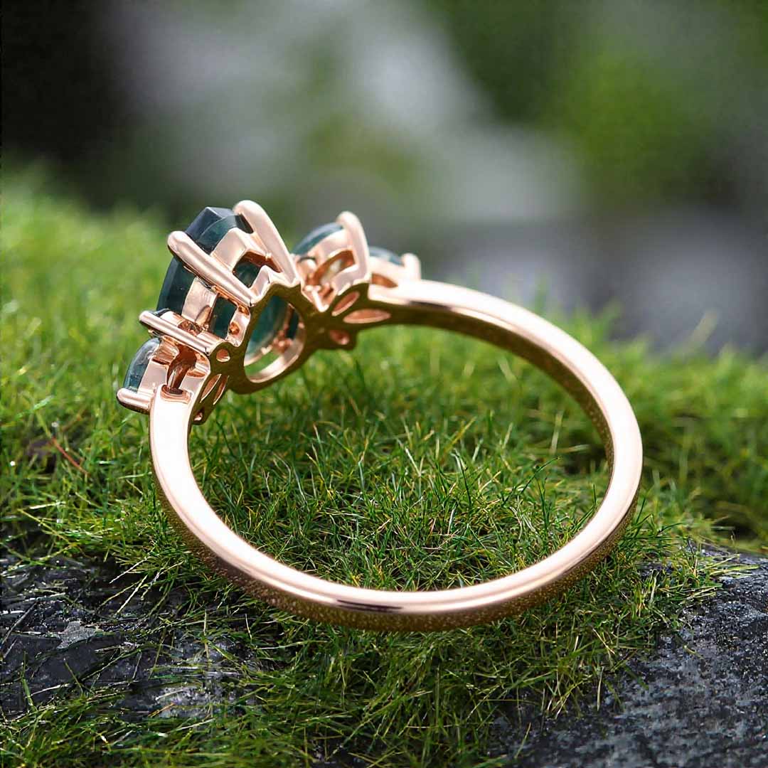 1CT Pear Cut Moss Agate Engagement Rings In Sterling Silver