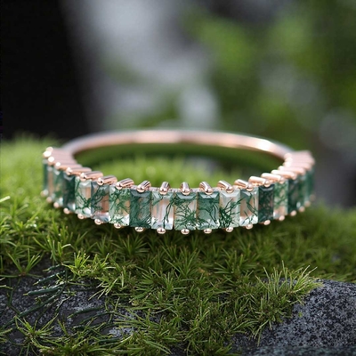 Moss Agate Wedding Bands In Sterling Silver