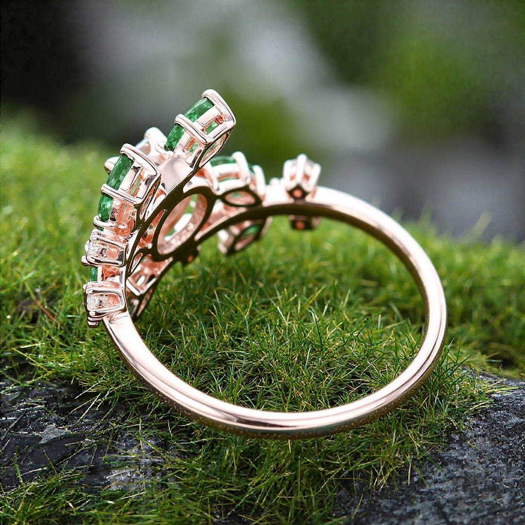 1CT Round Cut Moissanite/Moss Agate Engagement Rings In Sterling Silver