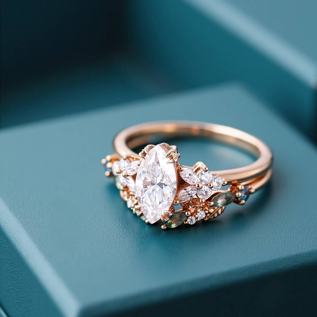 1CT Marquise Cut Moissanite Engagement Rings Sets In Sterling Silver