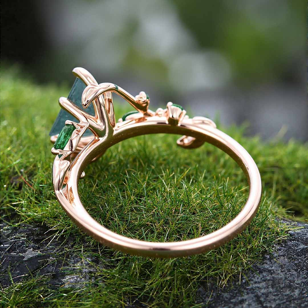 1CT Kite Cut Moss Agate Engagement Rings In Sterling Silver