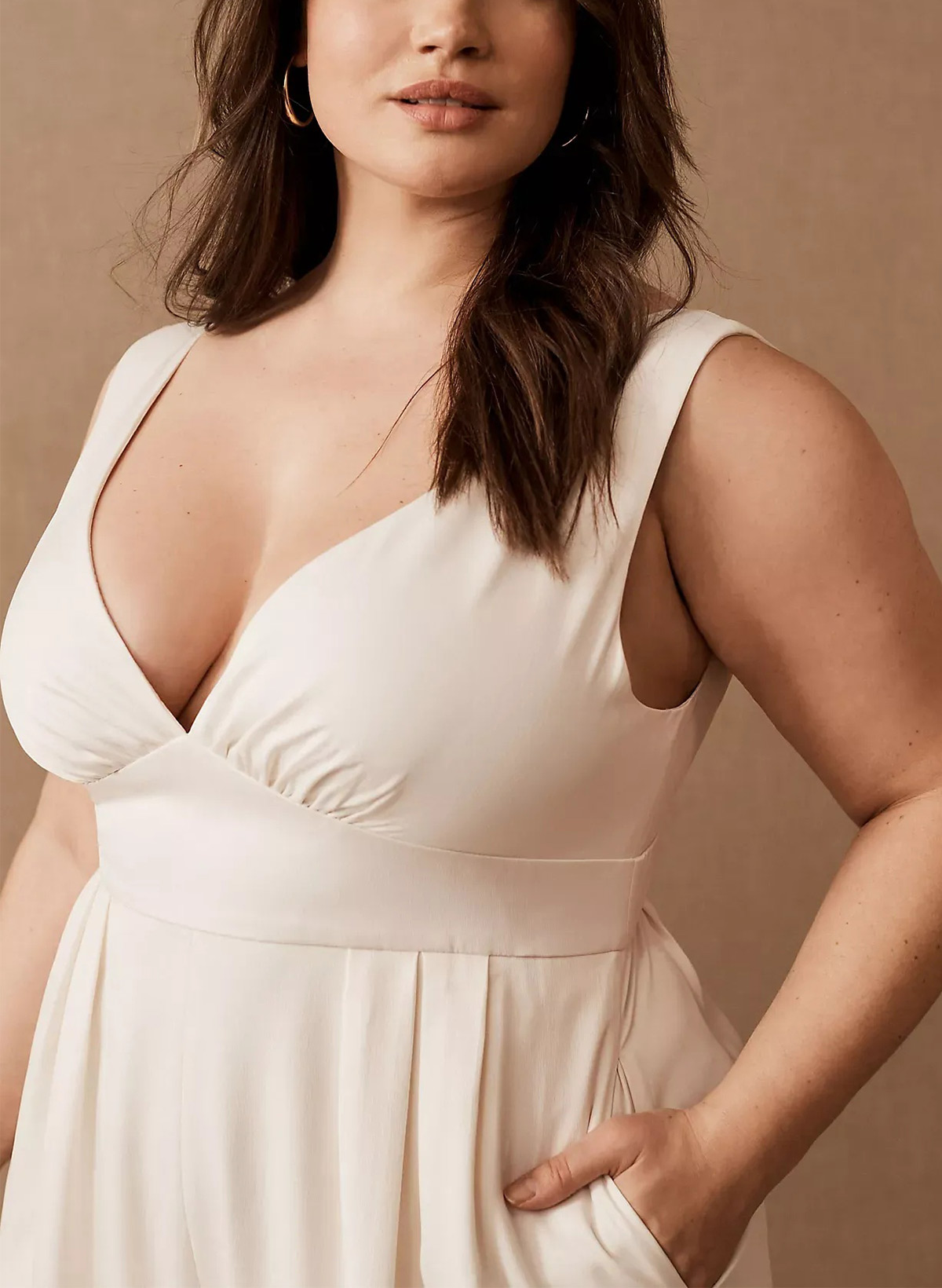 Jumpsuit/Pantsuit Plunge Neck Sleeveless Floor-Length Elastic Satin Wedding Dresses