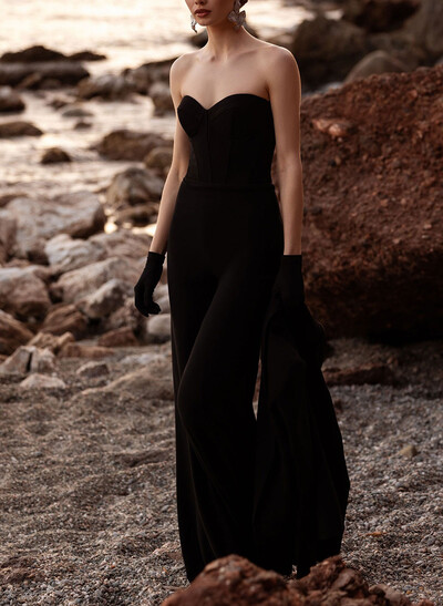 Jumpsuit/Pantsuit Sweetheart Sleeveless Floor-Length Elastic Satin Wedding Dresses
