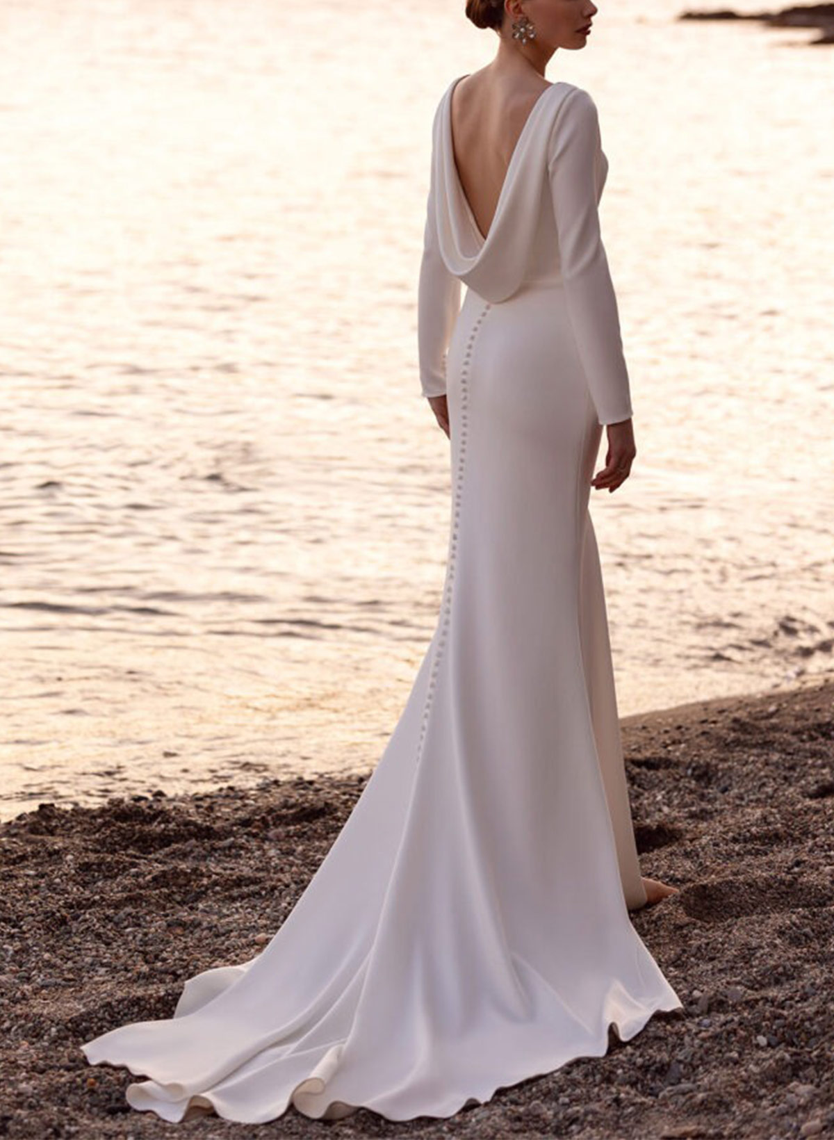 Trumpet/Mermaid Long Sleeves Sweep Train Elastic Satin Wedding Dresses With High Split