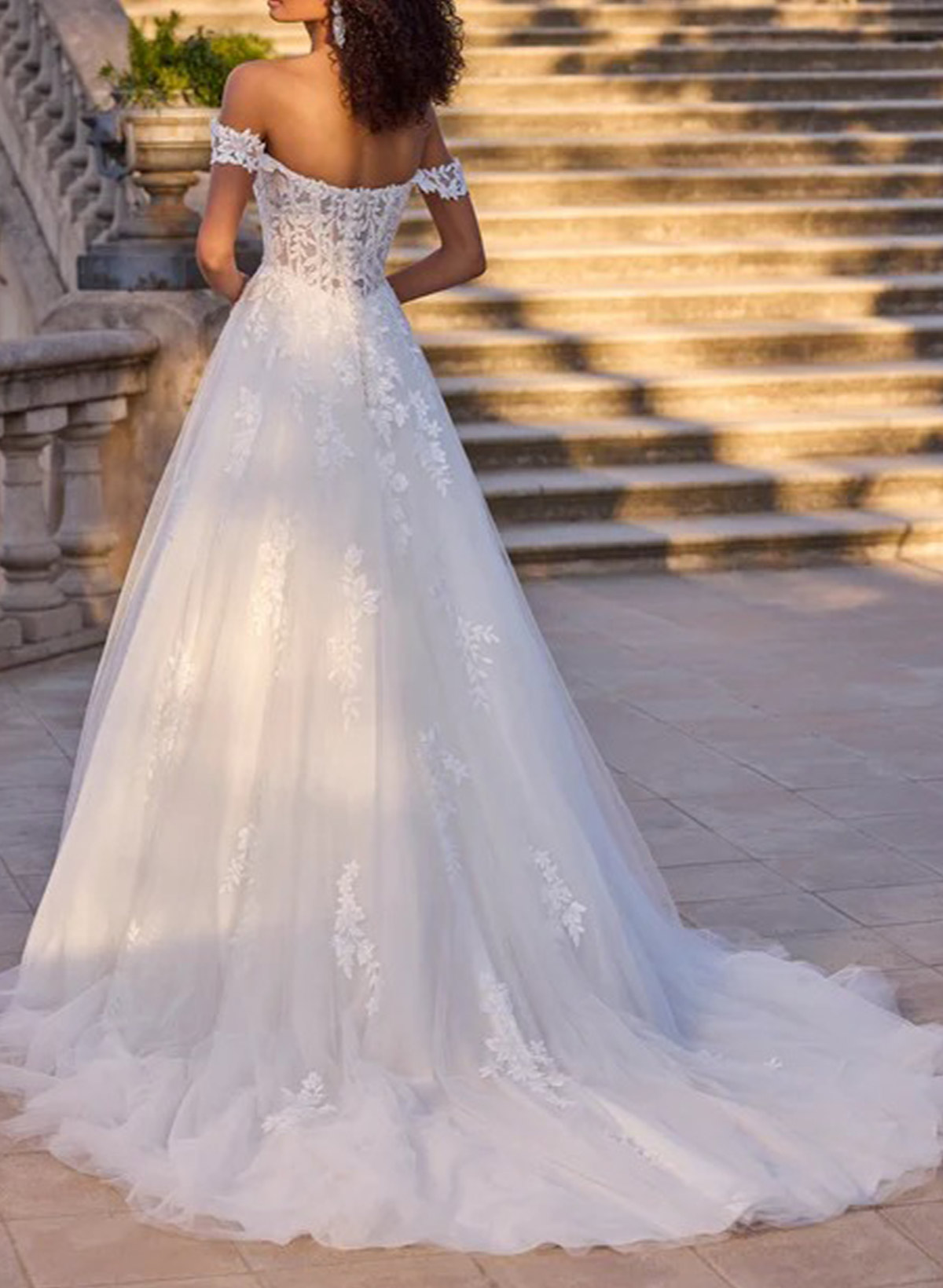 A-Line Off-The-Shoulder Sleeveless Court Wedding Dresses With Appliques Lace