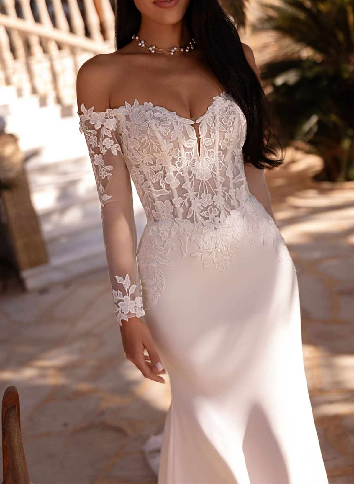 Trumpet/Mermaid Off-The-Shoulder Long Sleeves Court Train Elastic Satin Wedding Dresses