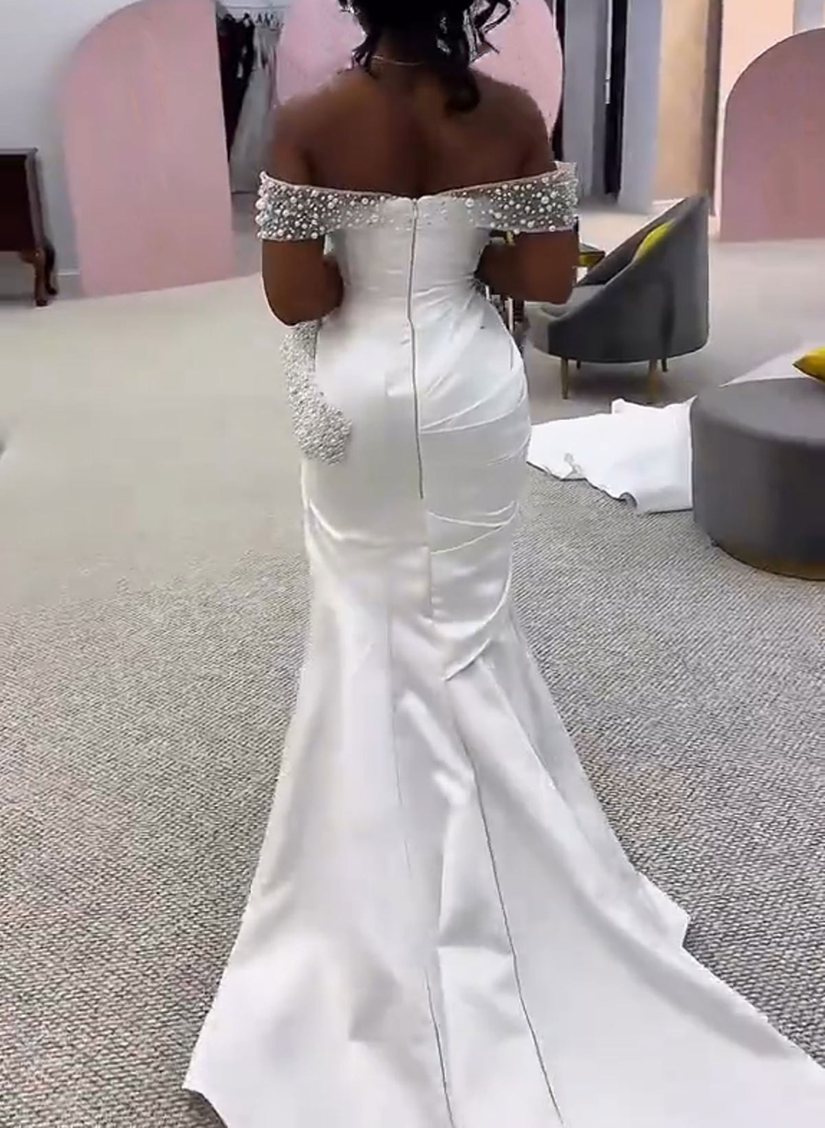 Elegant Off-The-Shoulder/Sweetheart Mermaid Sweep Train Matte Satin Wedding Dresses With Beading/High Split