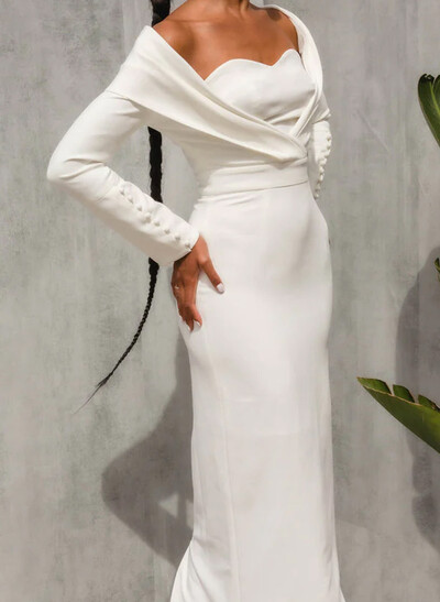 Trumpet Mermaid Sweetheart Long Sleeves Floor-Length Elastic Satin Wedding Dresses With Back Slit