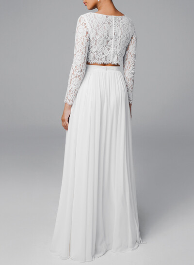 Elegant Scoop Neck Long Sleeves A-Line Floor-Length Chiffon/Lace Wedding Dresses