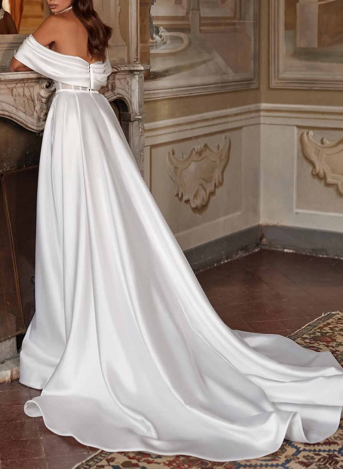 Ball-Gown Sweetheart Detachable Sleeves Chapel Train Satin Tulle Wedding Dresses With High Split