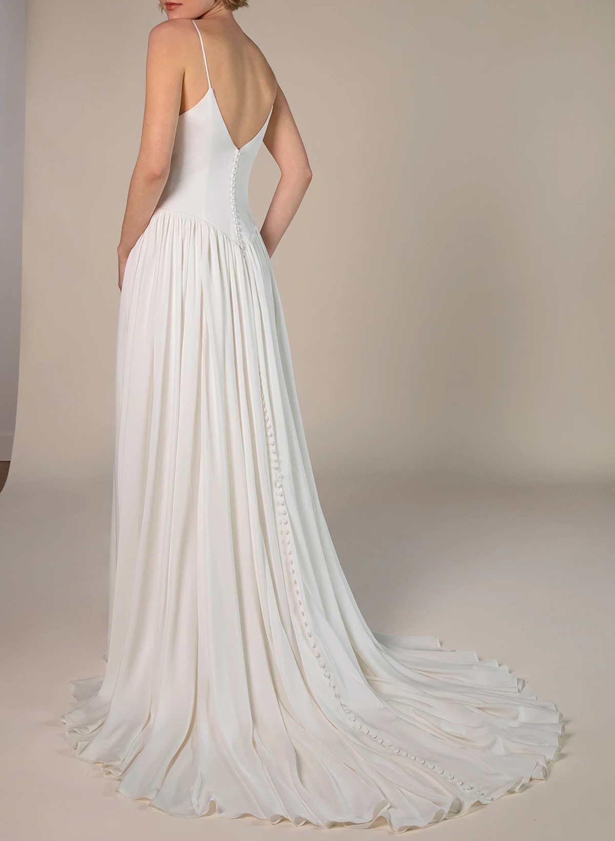 Elegant Plunge Neck Sleeveless A-Line Sweep Train Stretch Satin Wedding Dresses