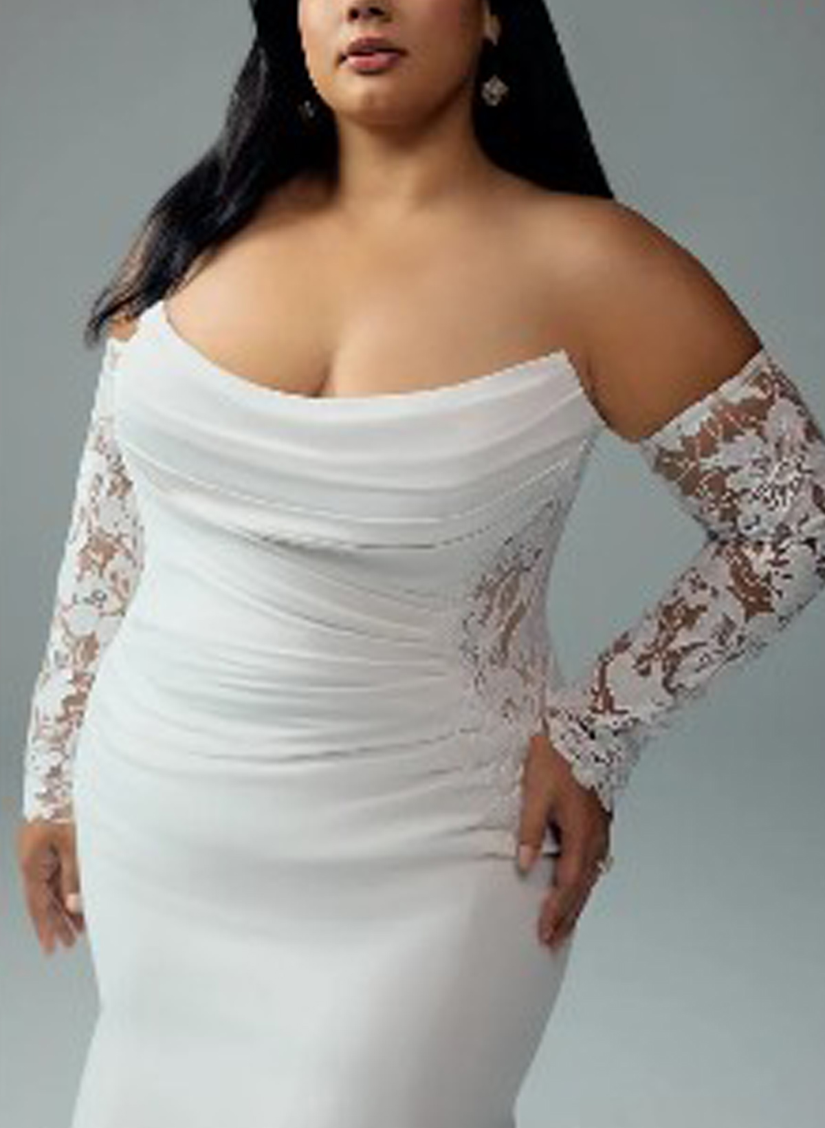 Trumpet Mermaid Bateau Neck Detachable Sleeves Court Train Lace Elastic Satin Wedding Dresses With Appliques Lace