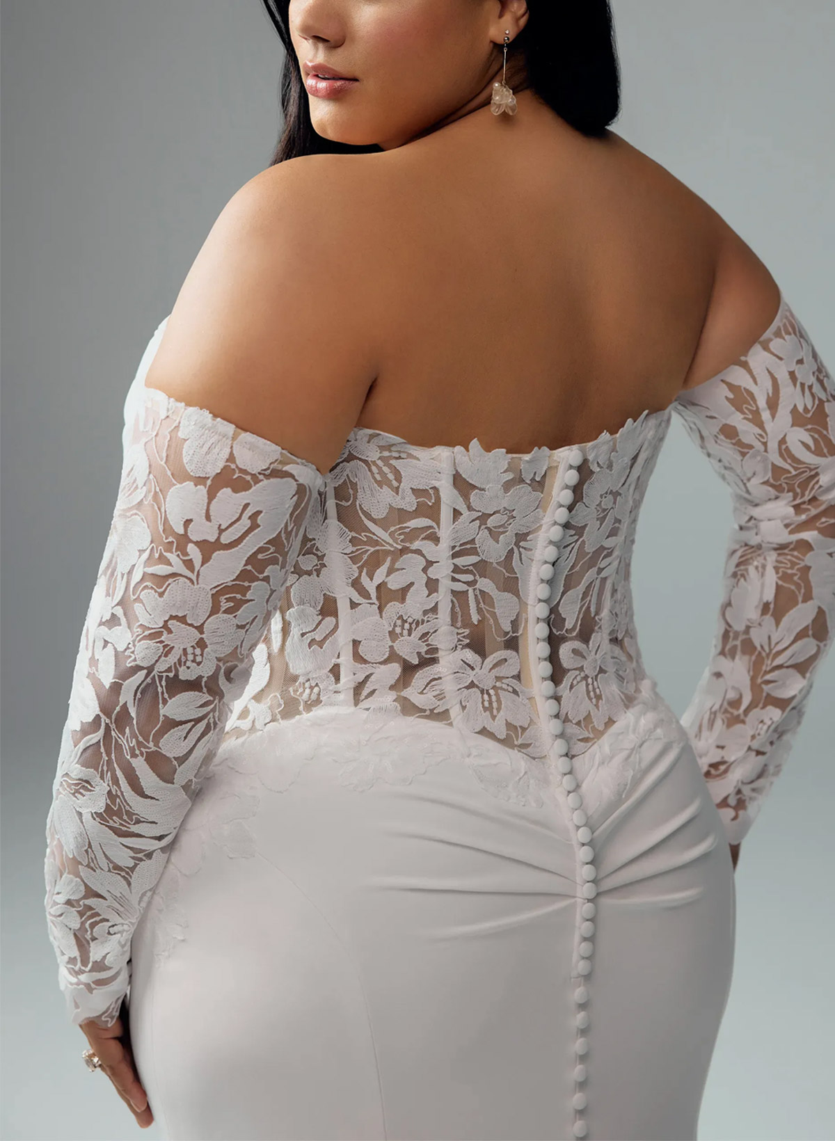 Trumpet Mermaid Bateau Neck Detachable Sleeves Court Train Lace Elastic Satin Wedding Dresses With Appliques Lace