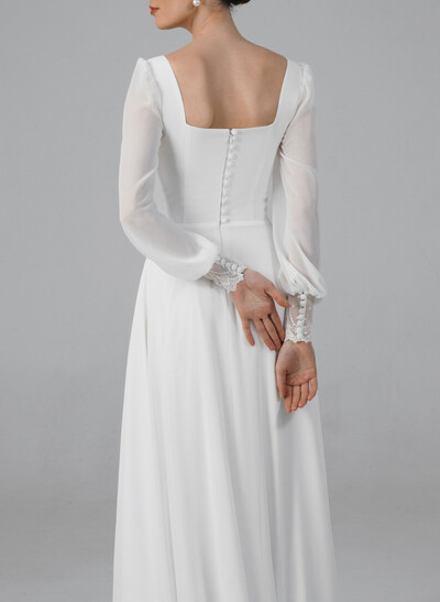 Elegant Sweetheart Long Sleeves A-Line Floor-Length Chiffon Wedding Dresses With Lace