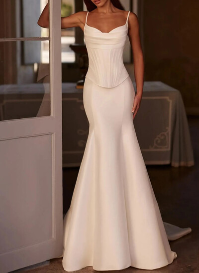 Trumpet/Mermaid Sleeveless Court Train Matte Satin Wedding Dresses