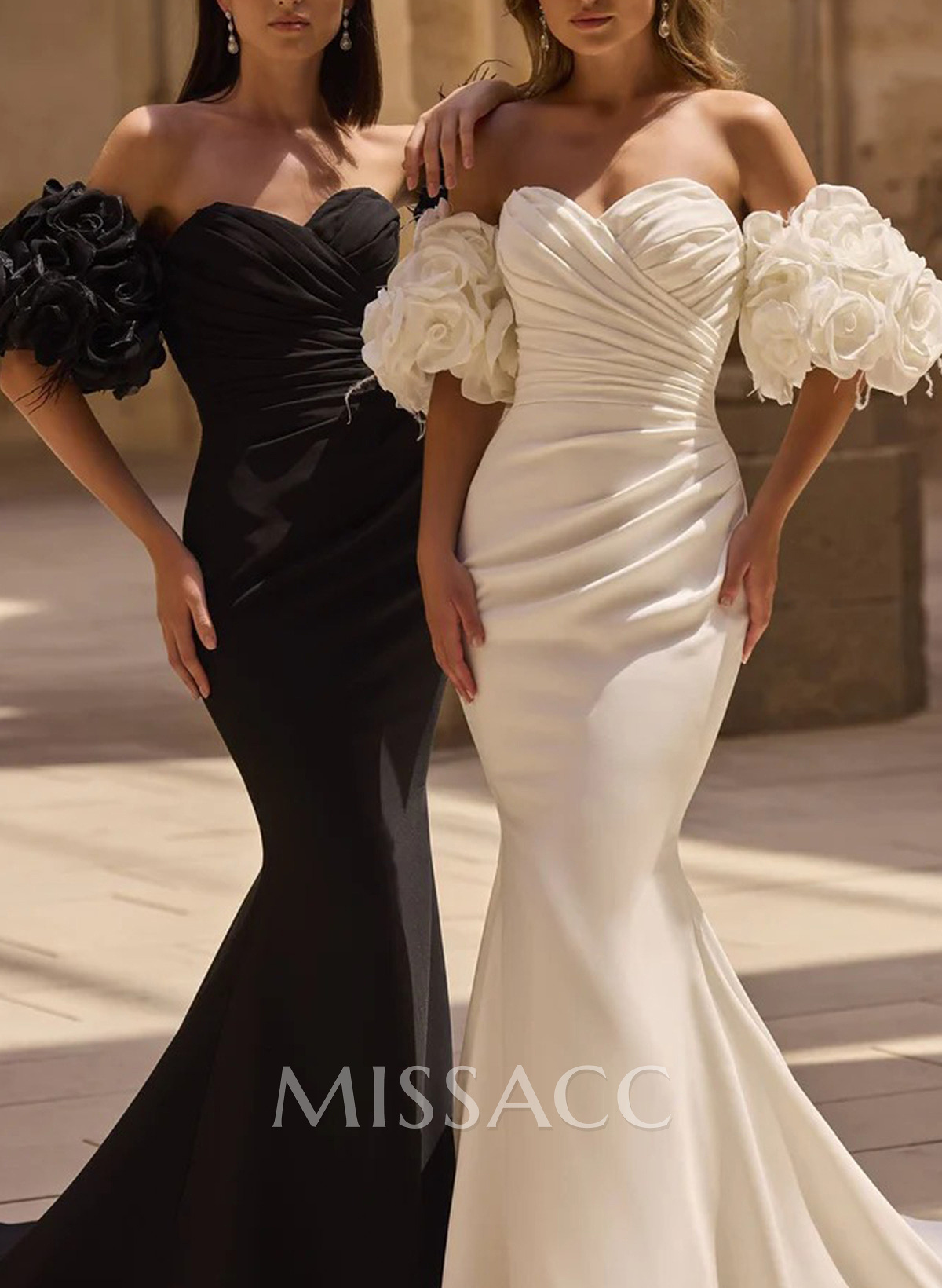 Trumpet/Mermaid Sweetheart Sleeveless Court Train Elastic Satin Wedding Dresses With Flower(s)