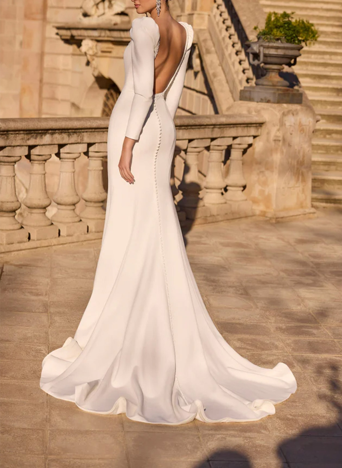 Trumpet/Mermaid Square Neckline Court Train Italian Satin Wedding Dresses With Beading