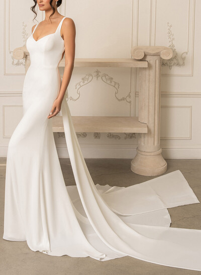 Trumpet/Mermaid Sweetheart Sleeveless Court Train Elastic Satin Wedding Dresses With Bow(s)