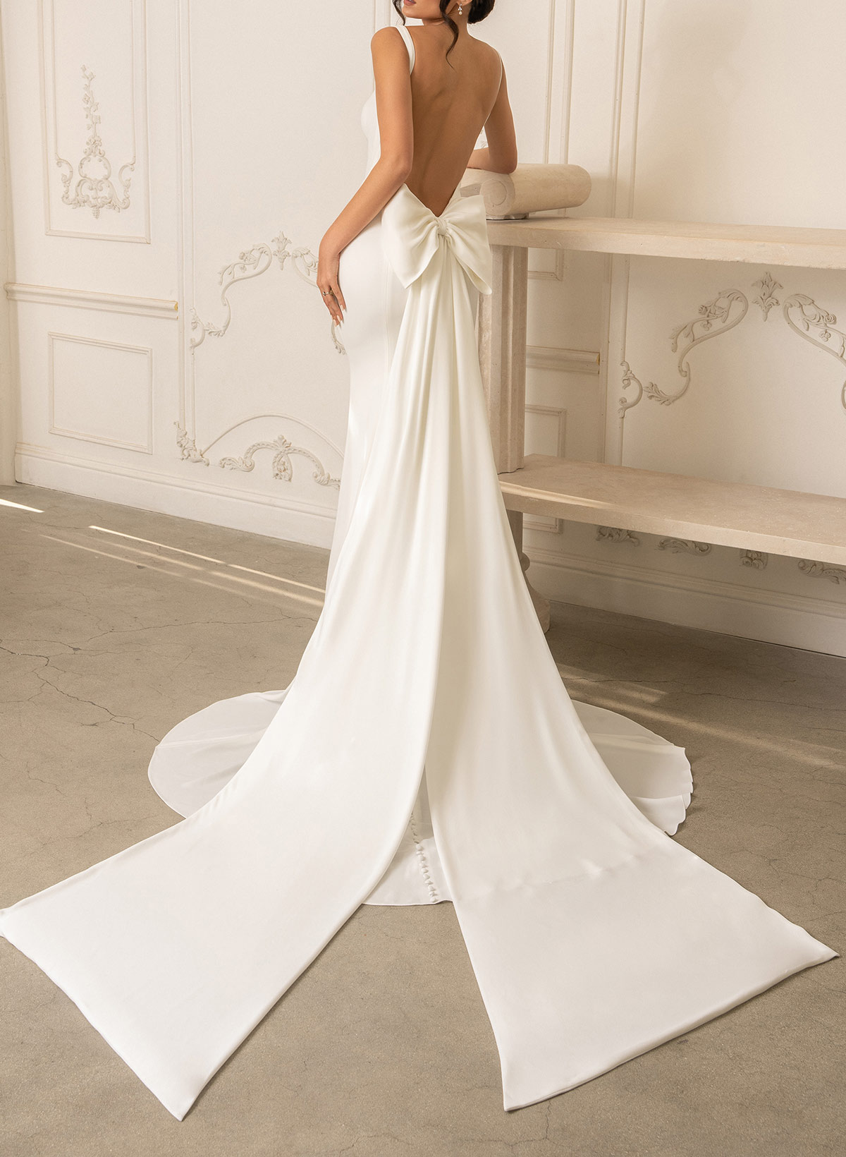 Trumpet/Mermaid Sweetheart Sleeveless Court Train Elastic Satin Wedding Dresses With Bow(s)