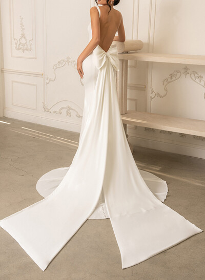 Trumpet/Mermaid Sweetheart Sleeveless Court Train Elastic Satin Wedding Dresses With Bow(s)