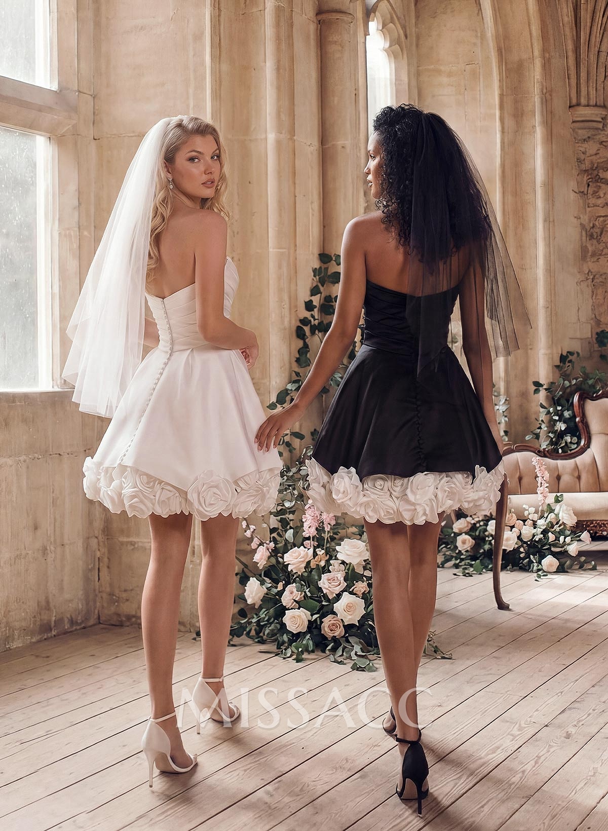 Multiway Dress Features A Ballgown Overskirt Strapless Satin Wedding Dresses With 3D Floral