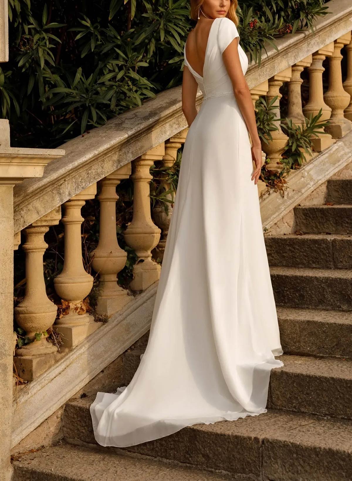 Sheath/Column V-Neck Sleeveless Sweep Train Chiffon Wedding Dresses With High Split