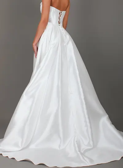 Elegant Cowl Neck Sleeveless A-Line Sweep Train Satin Wedding Dresses With Sequins/High Split